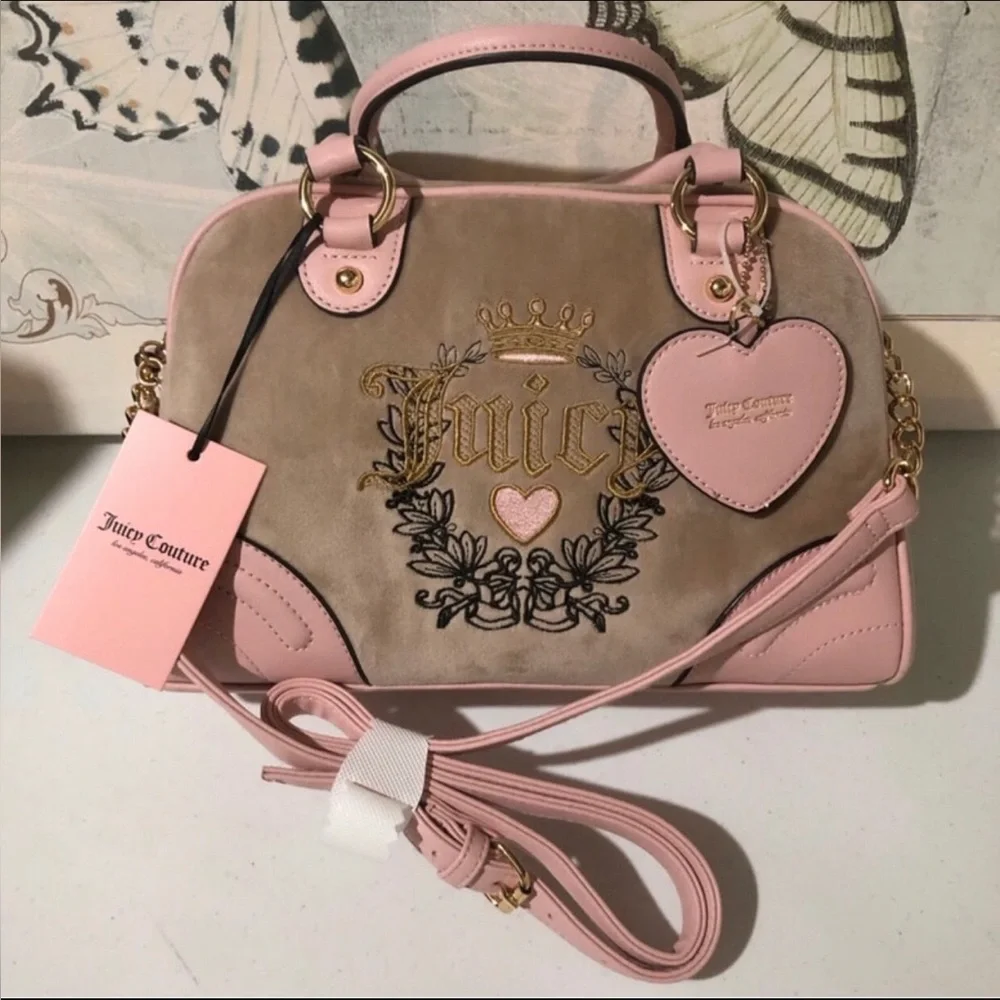 Y2K Juicy Couture Heritage Bowler Velour Bag Pink Gold Hardware NWT Top Handle